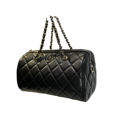 Used CHANEL Quilted Caviar leather Caviar Vanity Case Vanity case Black Gold