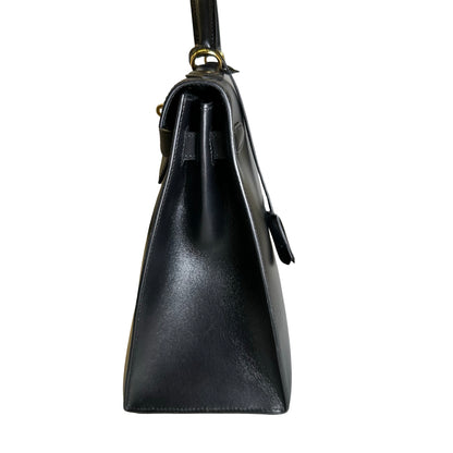 Used HERMES Box Calf Kelly 32 Handbag Black Gold