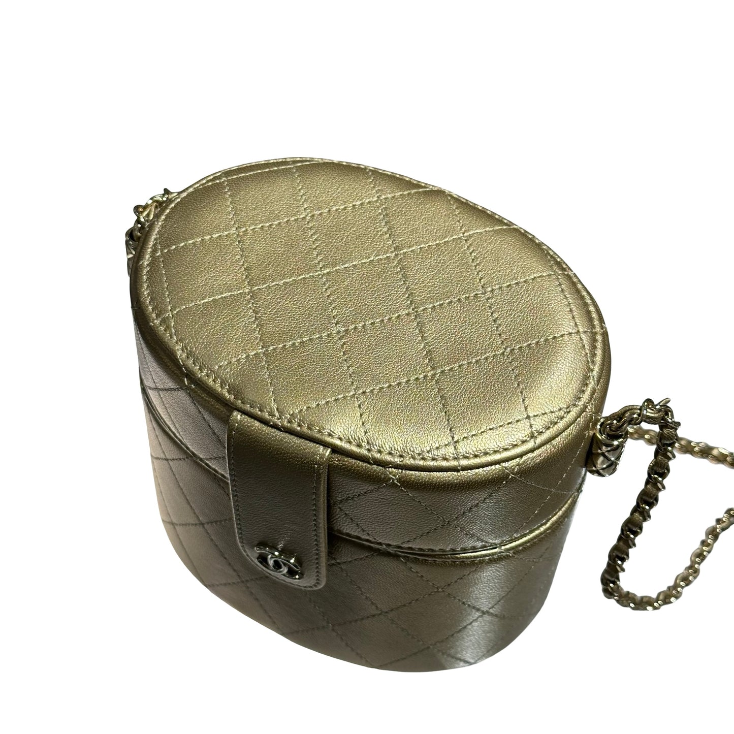 CHANEL ROUND VANITY CASE GOLD LAMBSKIN GHW [3001017]
