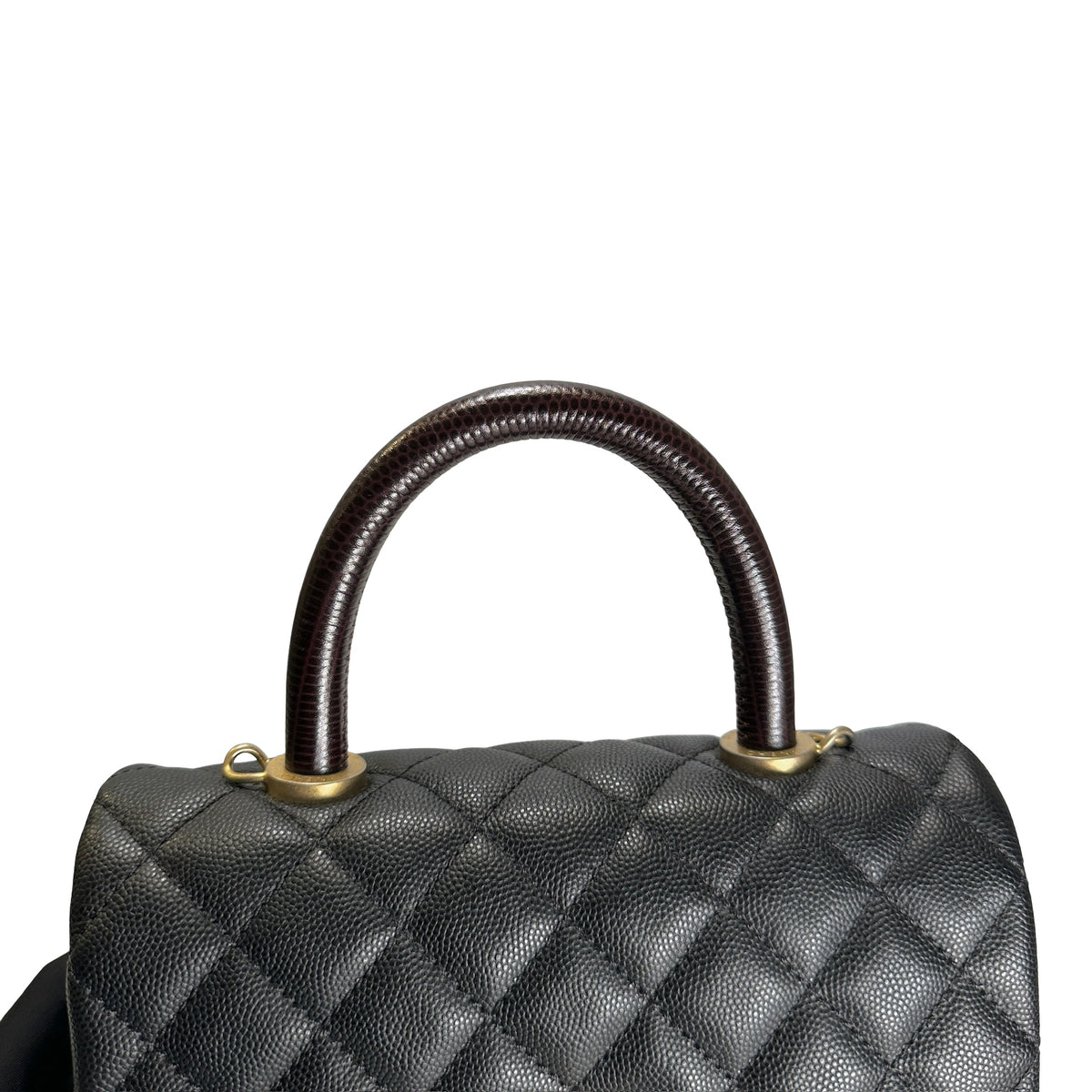 Used CHANEL Quilted Caviar Leather Coco Handle Handbag Black Gold