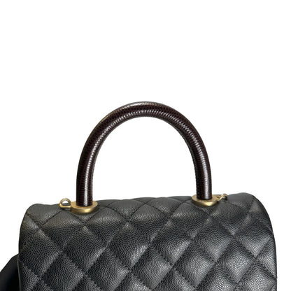 Used CHANEL Quilted Caviar Leather Coco Handle Handbag Black Gold
