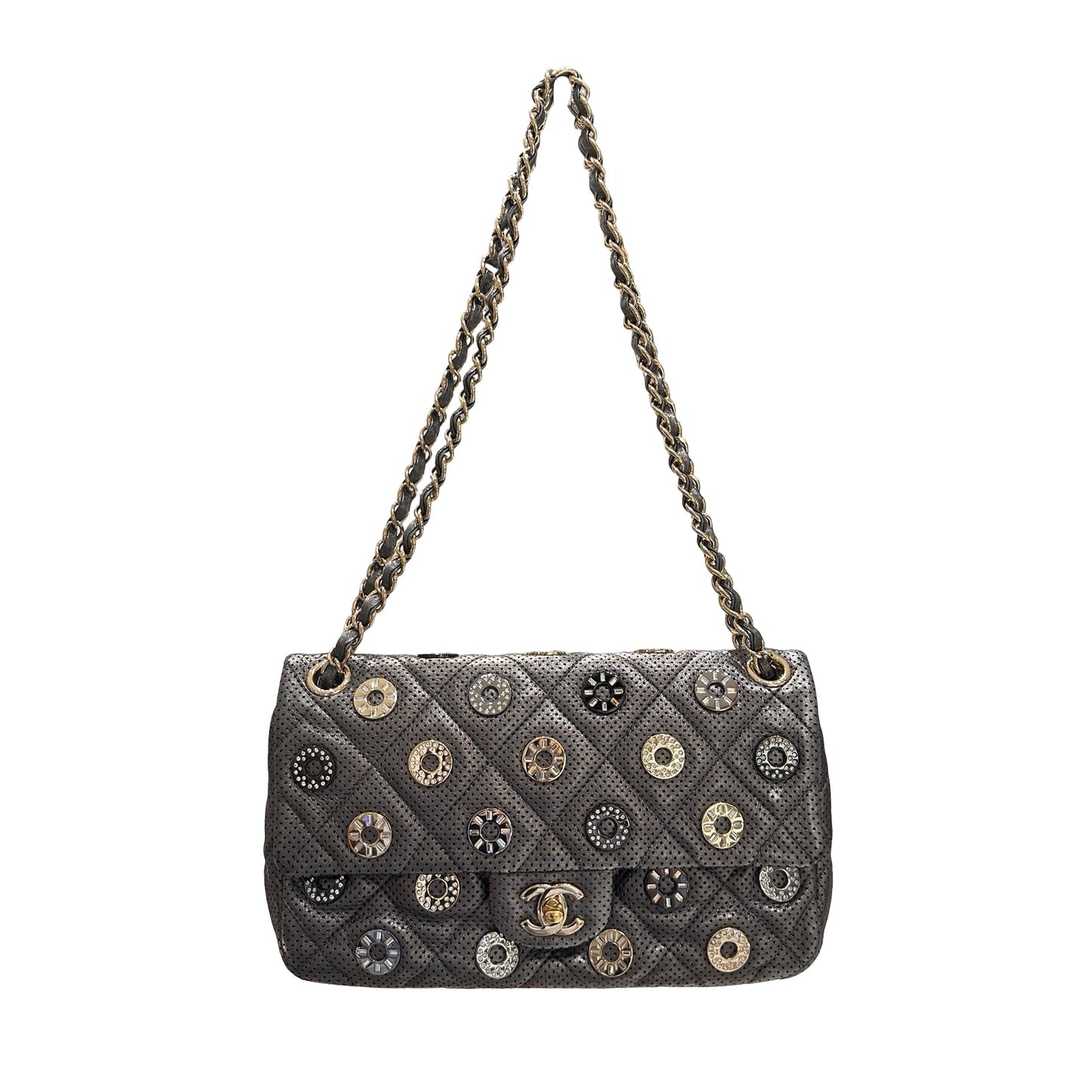 Used CHANEL Lambskin Leather Cross Body Bag Silver GHW