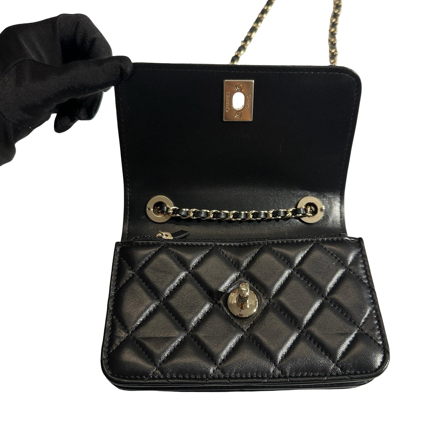Used CHANEL Quilted Lambskin Trendy CC WOC Wallet on chain Black GHW
