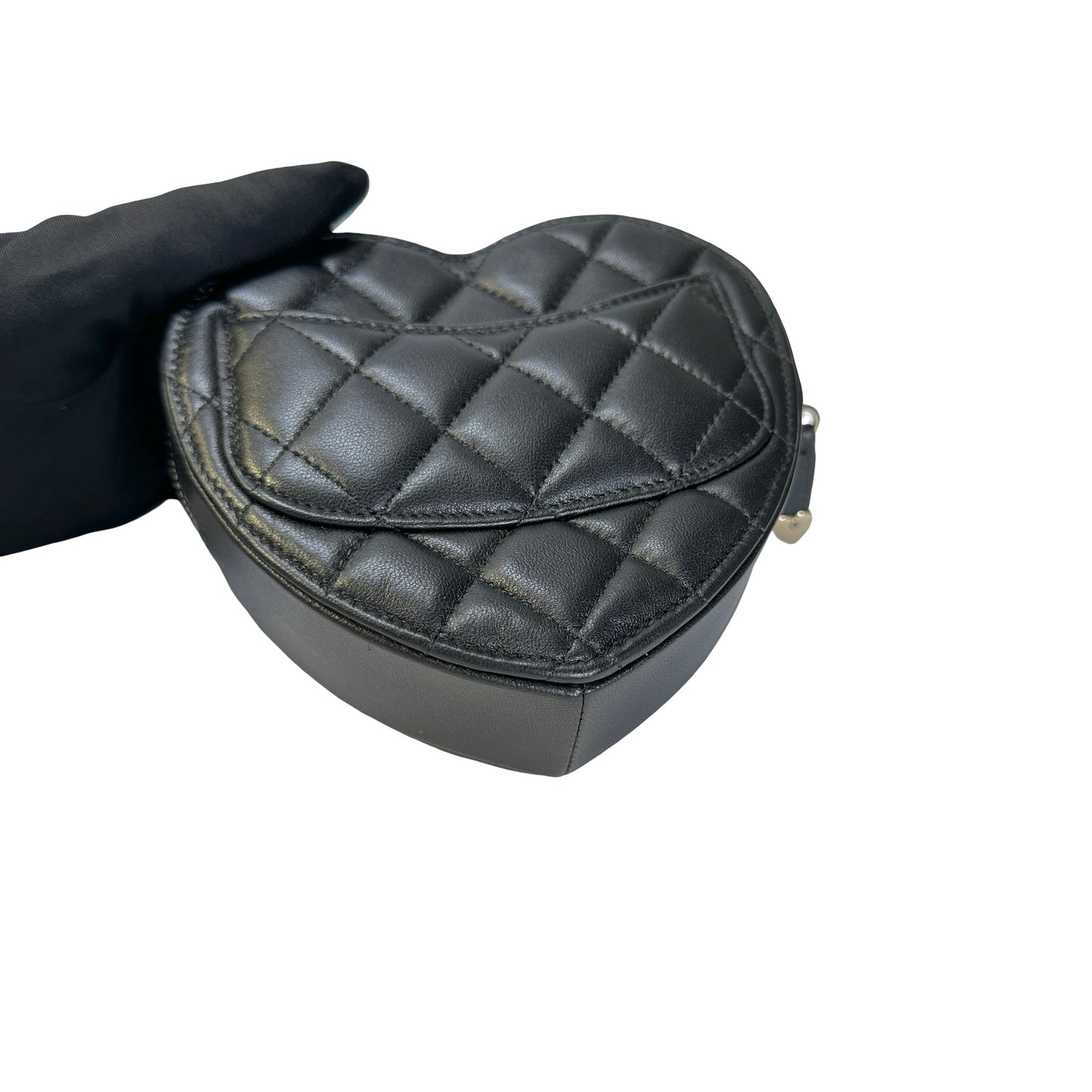Used CHANEL Quilted Lambskin Heart Bag Mini Bag Black Gold