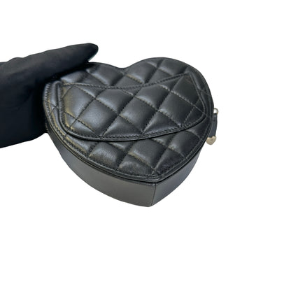 Used CHANEL Quilted Lambskin Heart Bag Mini Bag Black Gold