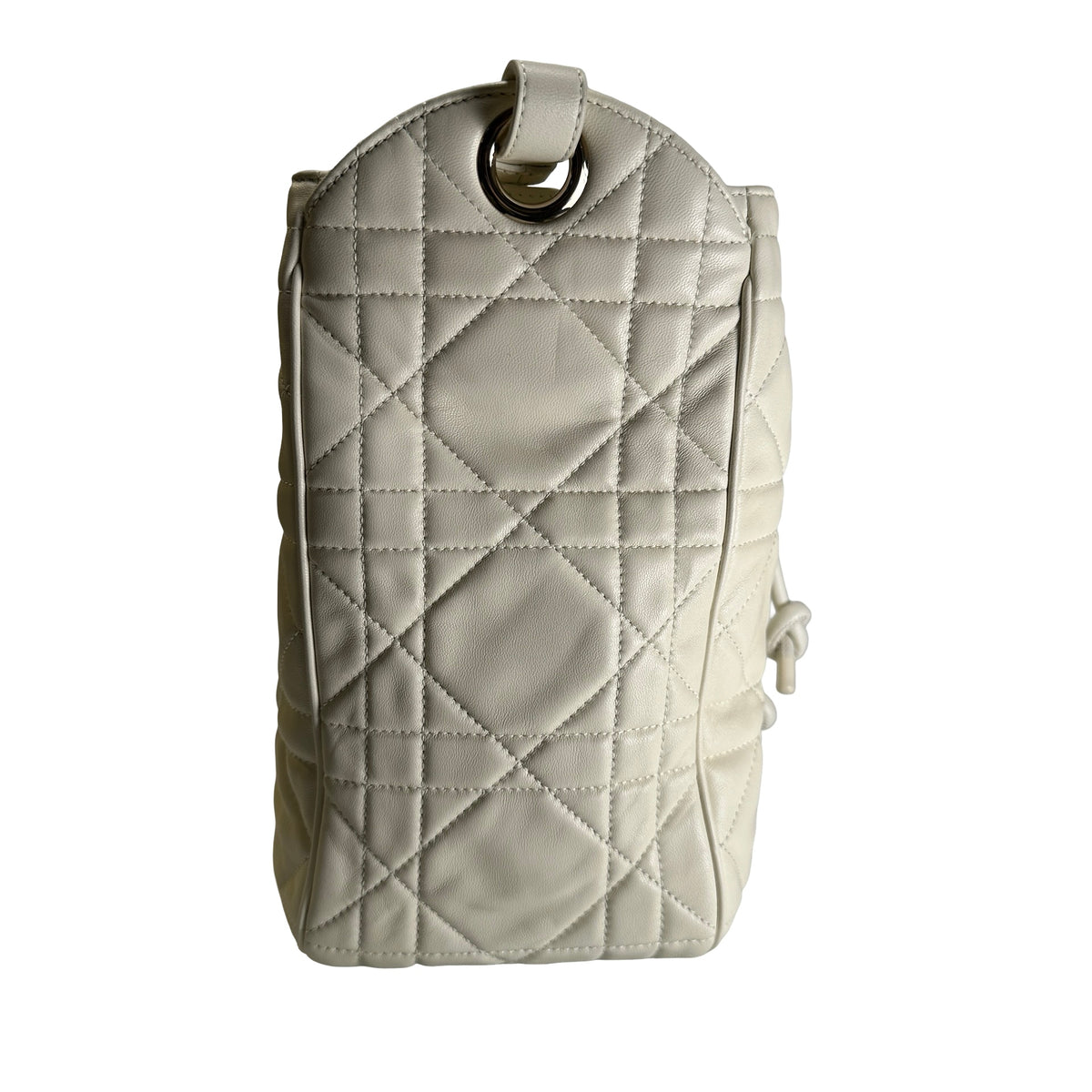 Used DIOR Cannage Leather Cannage Bucket Bag Handbag White