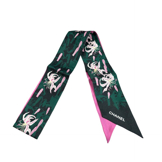 Unused Chanel Silk Scarf Green Pink White