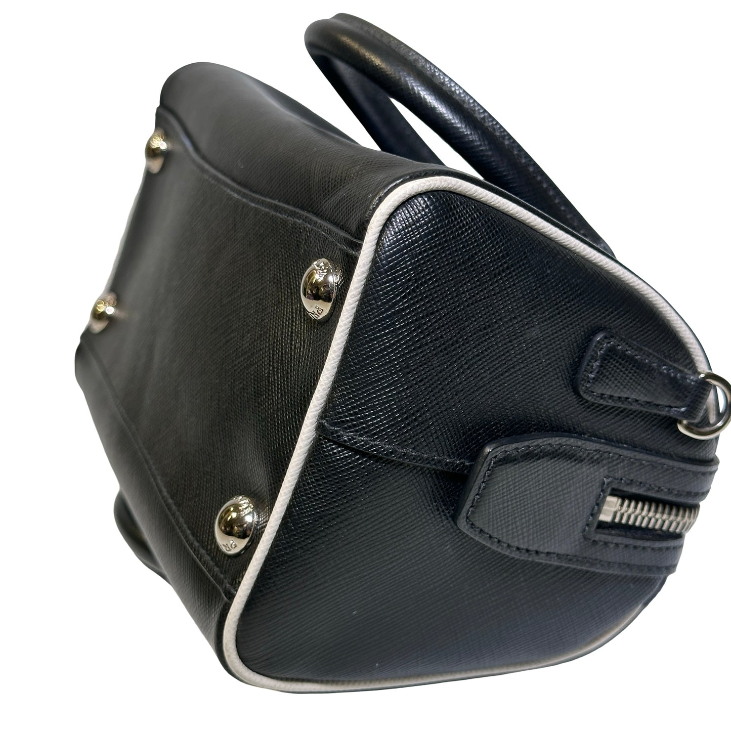 Used PRADA Lambskin Leather Small Top Handle Cross Body Bag PHW Black