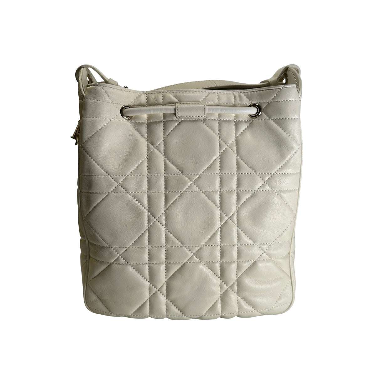 Used DIOR Cannage Leather Cannage Bucket Bag Handbag White