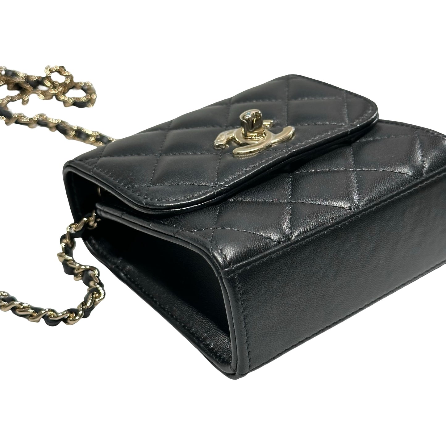Used CHANEL Lambskin Leather TRENDY CC MINI Cross Body Bag Black GHW
