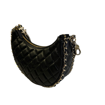 Used CHANEL Quilted Leather Quilted Hobo Hobo Bag Black Gold