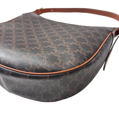Used CELINE Canvas Heloise Triomphe Hobo Shoulder Bag Brown
