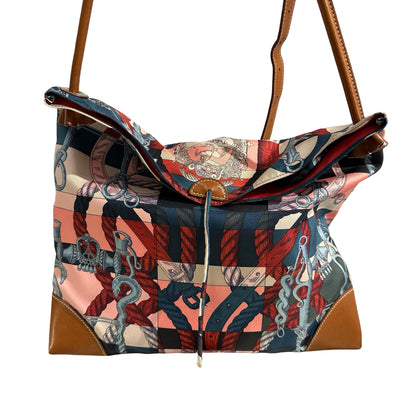 Used HERMES Della Cavalleria Silky City Tote Bag Pink Blue Red Black Brown