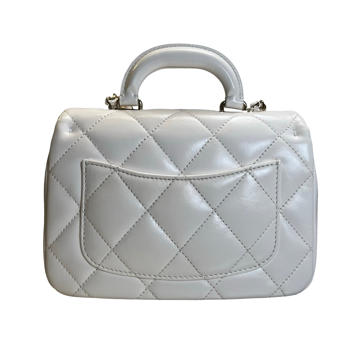 Used CHANEL Lambskin 24C Top Handle Mini Flap Bag Shoulder Bag White