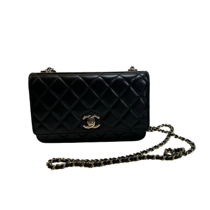 Used CHANEL Quilted Leather Wallet On Chain Wallet on chain Black