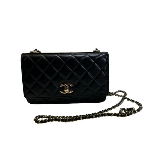 Used CHANEL Quilted Leather Wallet On Chain Wallet on chain Black