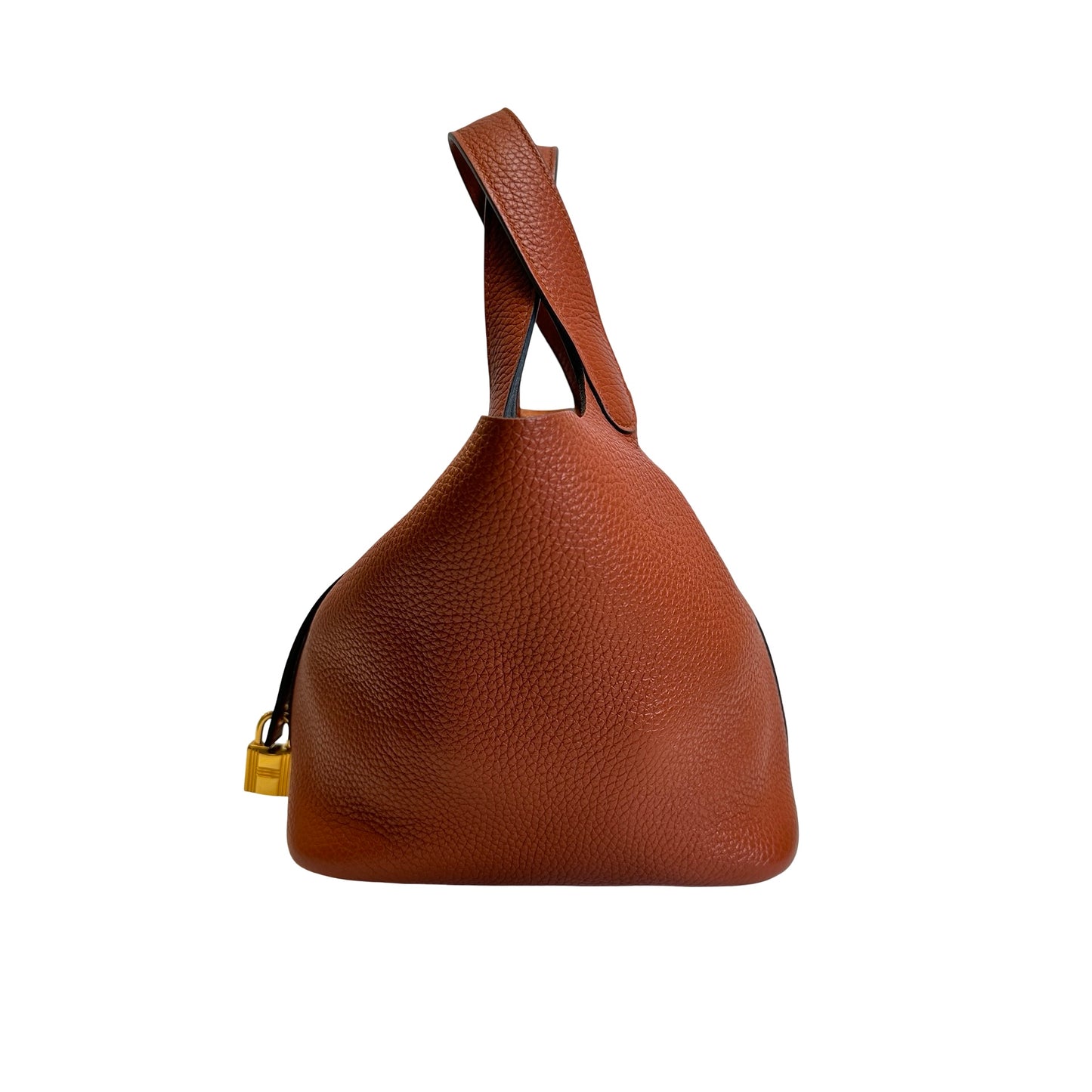 Used HERMES Clemence Leather Picotin 18 Bucket Bag 6C Brown GHW