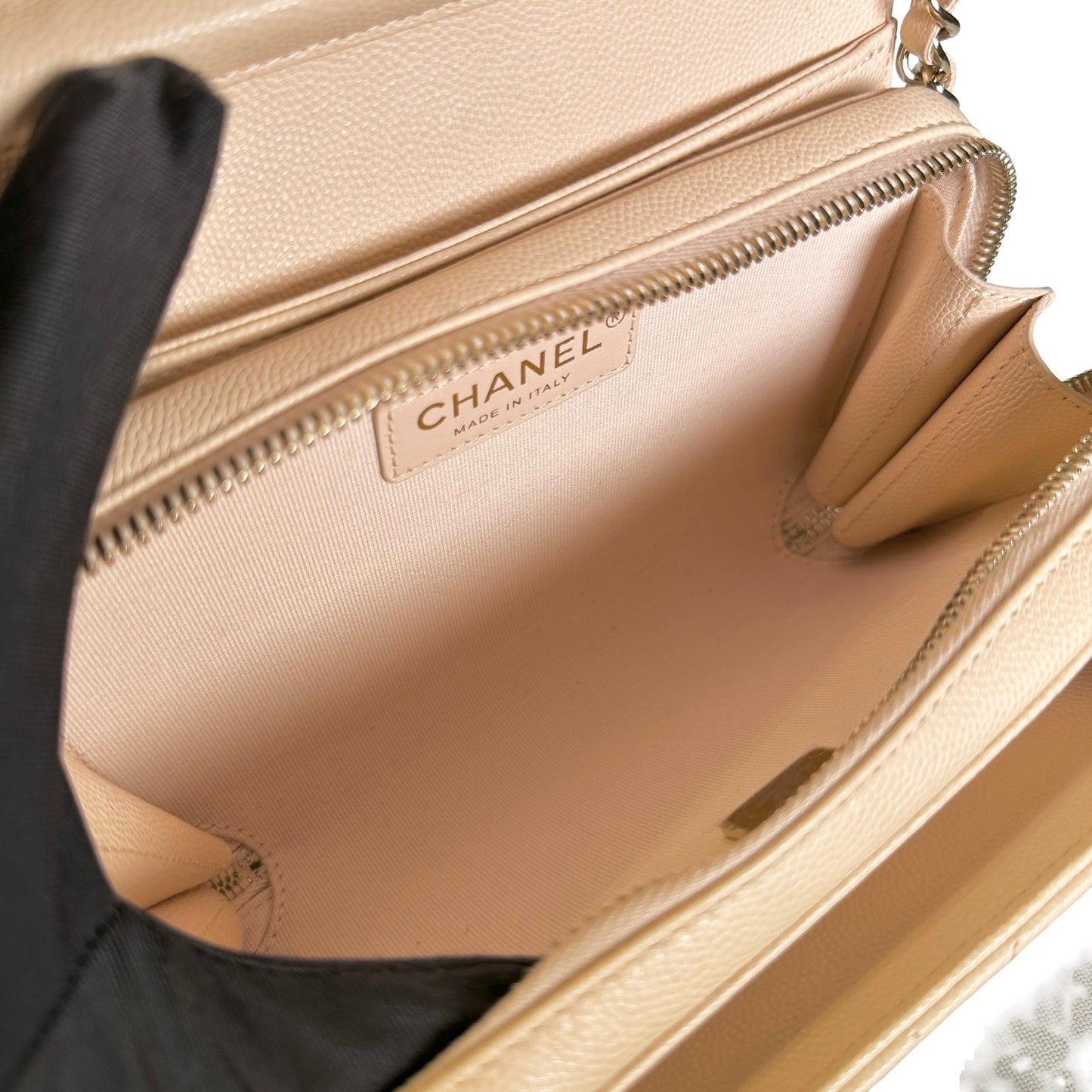 Used CHANEL Quilted Caviar Flap Bag Chain Shoulder Bag Beige