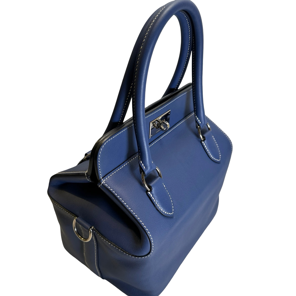 Used HERMES Leather Toolbox Handbag Blue