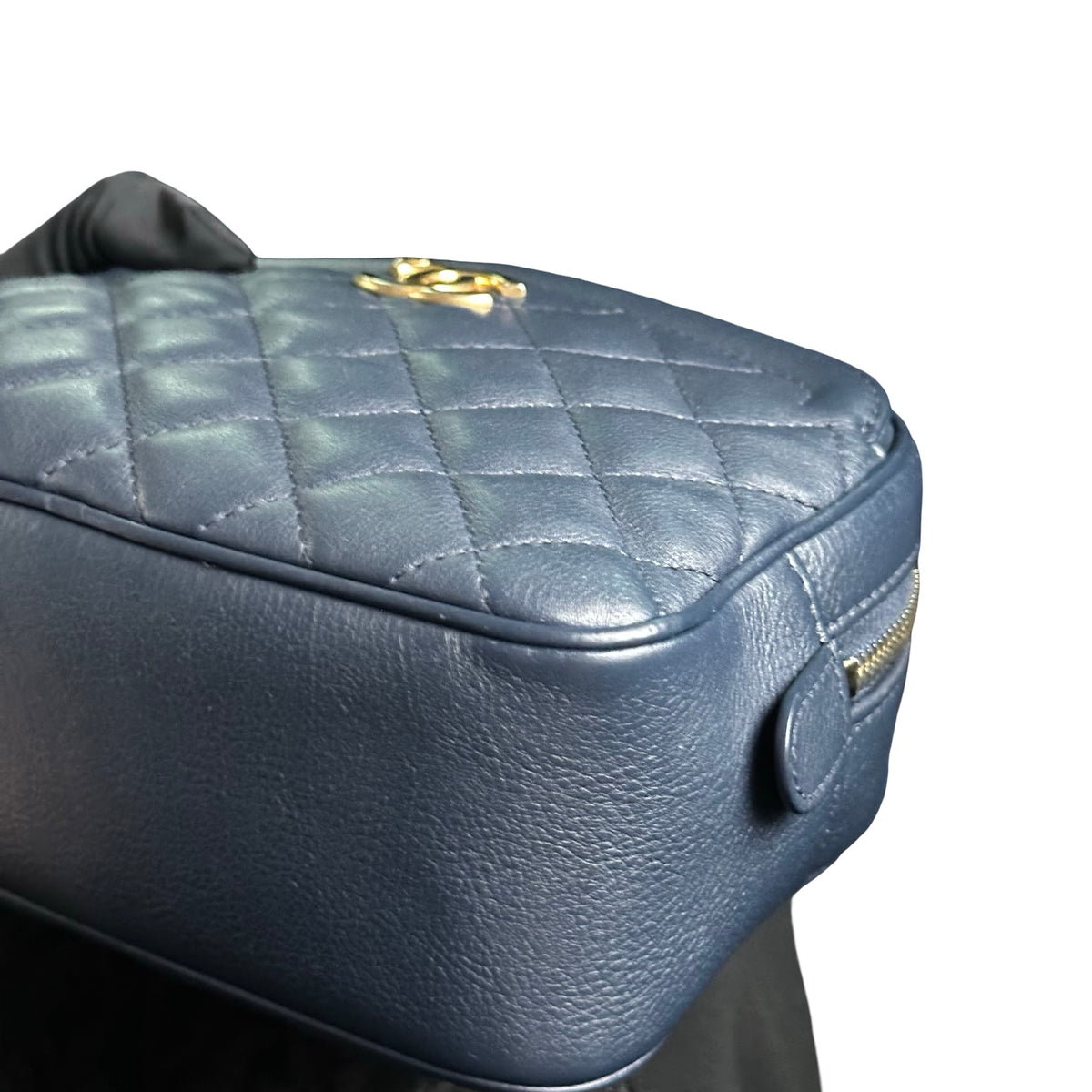 Used CHANEL Quilted Lambskin Camera Case Camera Bag Navy Gold