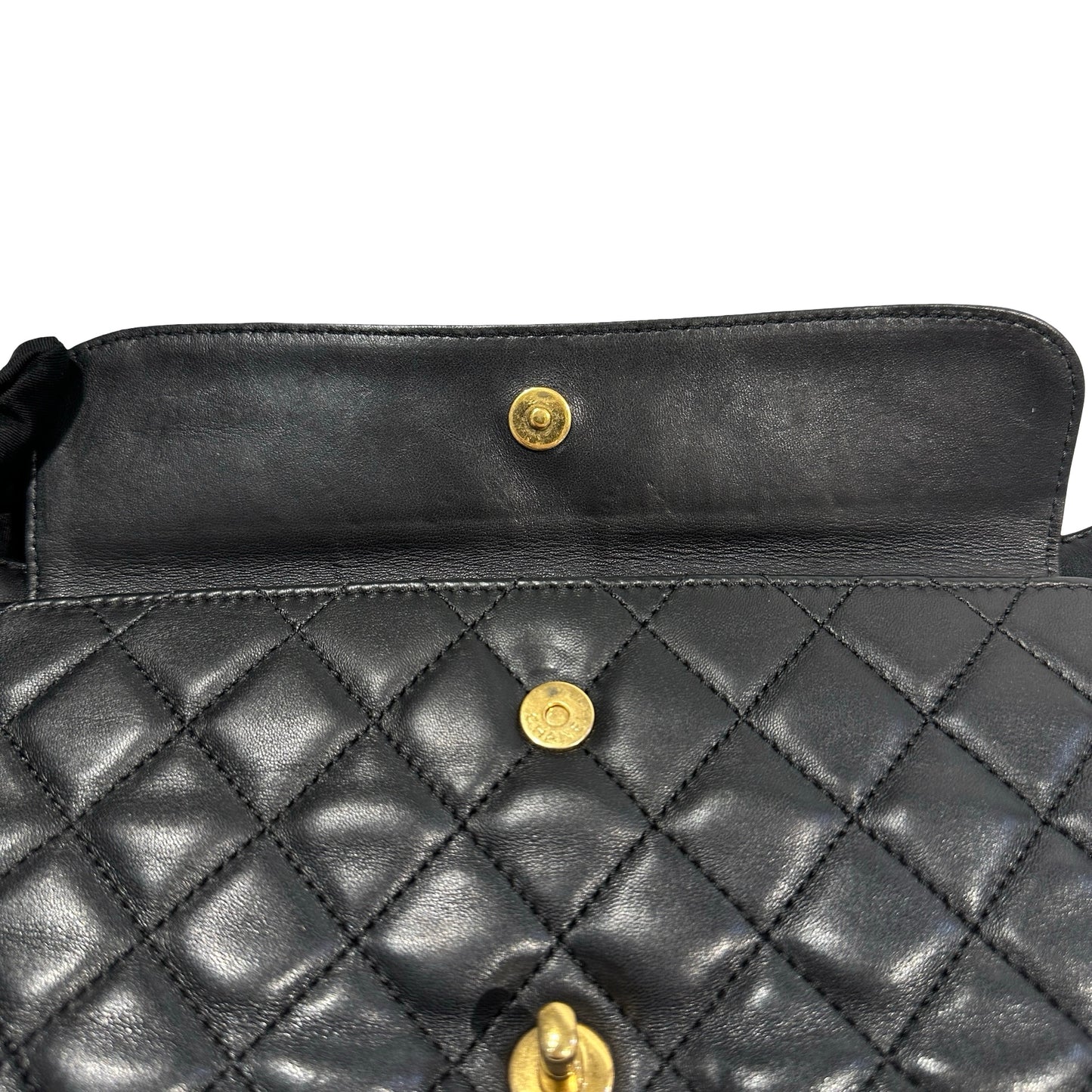 Used Chanel Lambskin Leather FLAP Shoulder Bag Black GHW