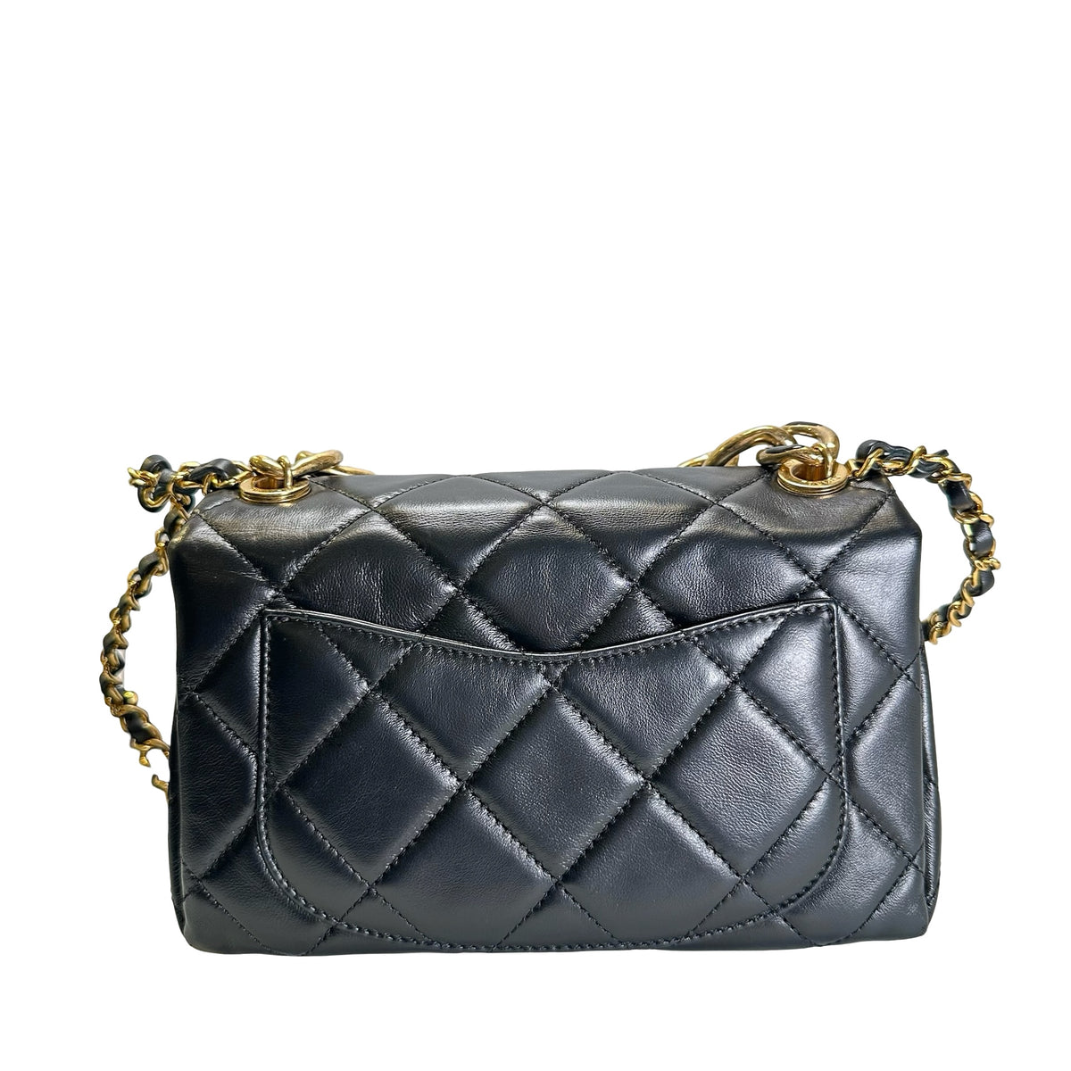 Used CHANEL Lambskin 22A Small Color Match Chain shoulder bag Black GHW
