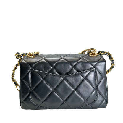 Used CHANEL Lambskin 22A Small Color Match Chain shoulder bag Black GHW