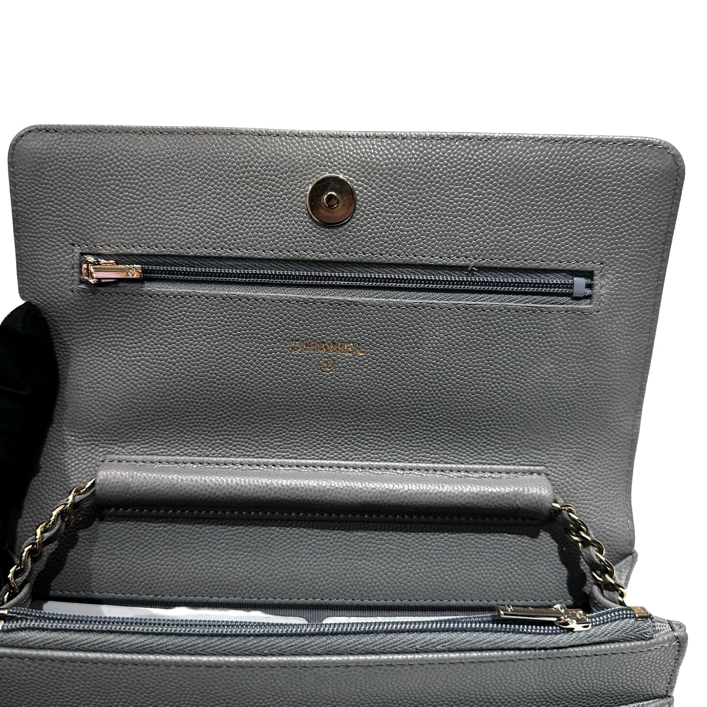 Used CHANEL Caviar Leather WOC Calf Skin Cross Body Bag Grey PHW