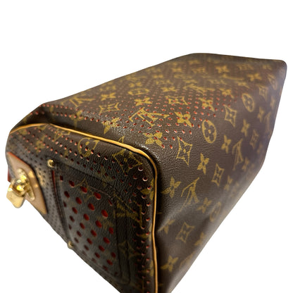 Used LOUIS VUITTON Monogram Perforated Speedy 30 Handbag Brown Fuchsia