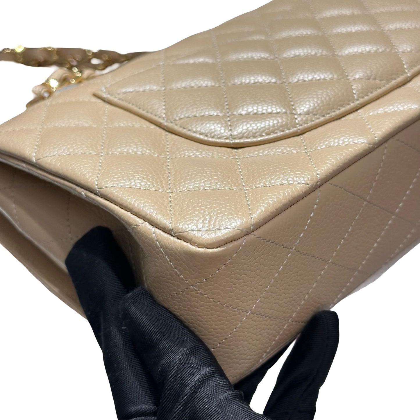 Used CHANEL Calf skin CF 25 Shoulder Bag Beige GHW