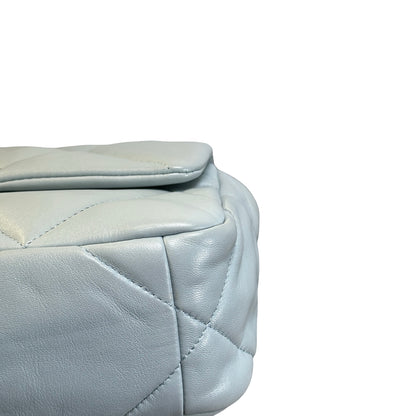 Used CHANEL Lambskin Quilted Chanel 19 Chain Shoulder Bag Light Blue Gold