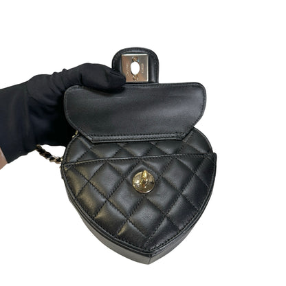 Used CHANEL Quilted Lambskin Heart Bag Mini Bag Black Gold
