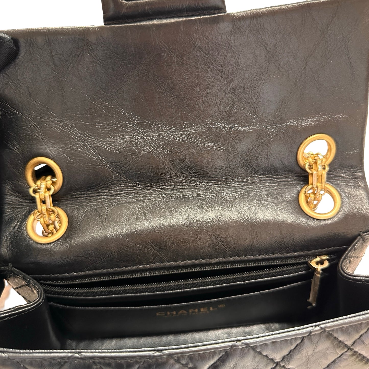 Used CHANEL Calfskin Leather Mini 2.55 Shoulder Bag Black