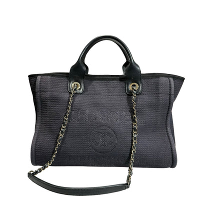Used CHANEL Canvas Deauville Tote Bag Black GHW