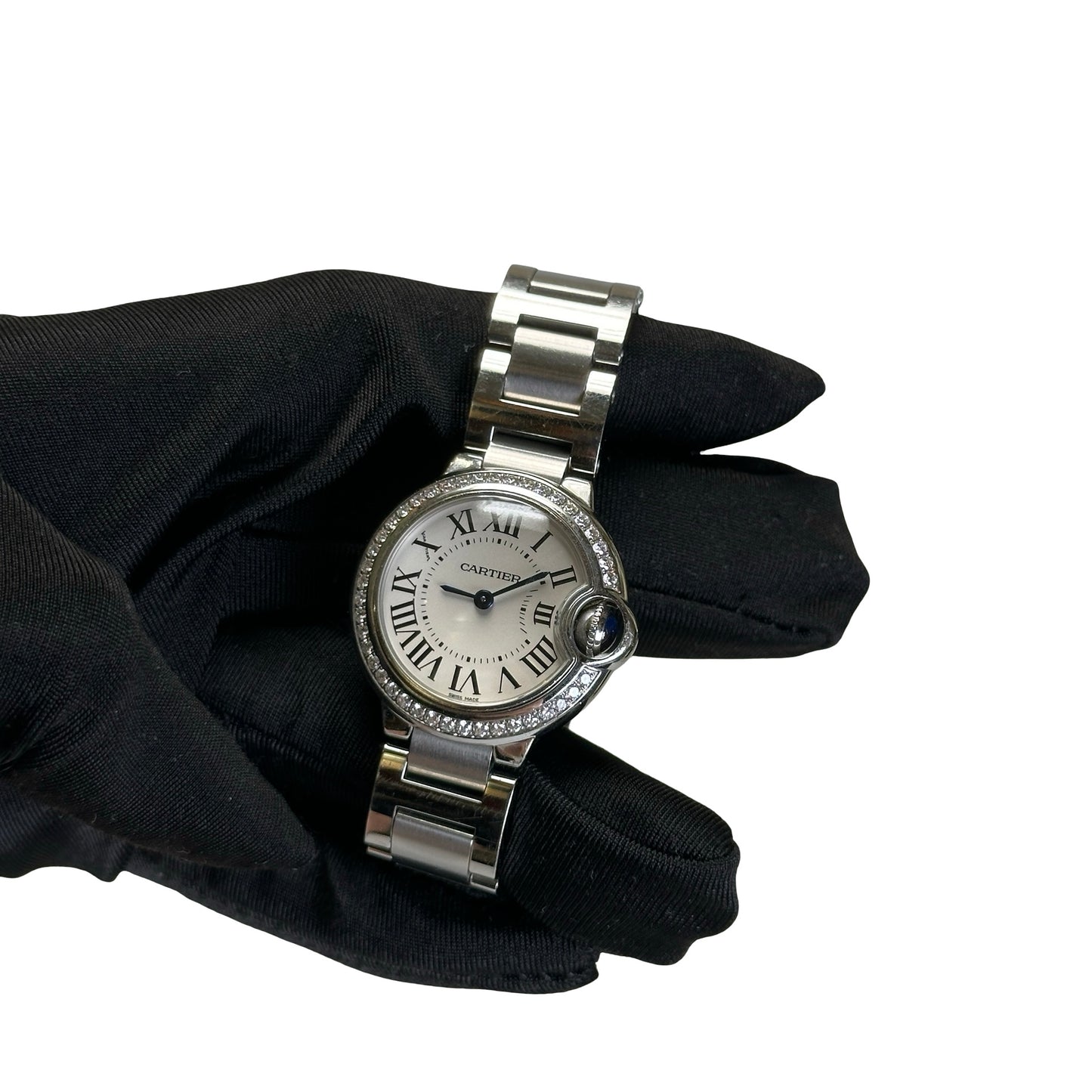 Used CARTIER Stainless Steel Diamond Bezel Ballon Bleu Watch Silver