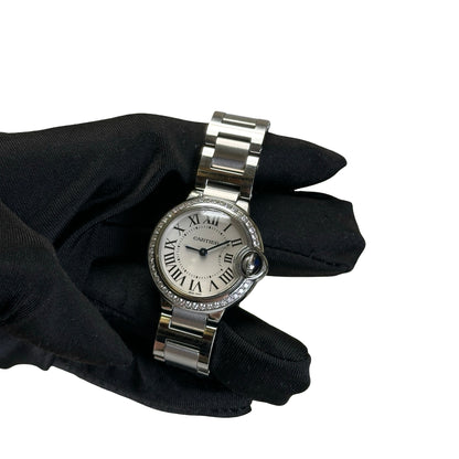 Used CARTIER Stainless Steel Diamond Bezel Ballon Bleu Watch Silver