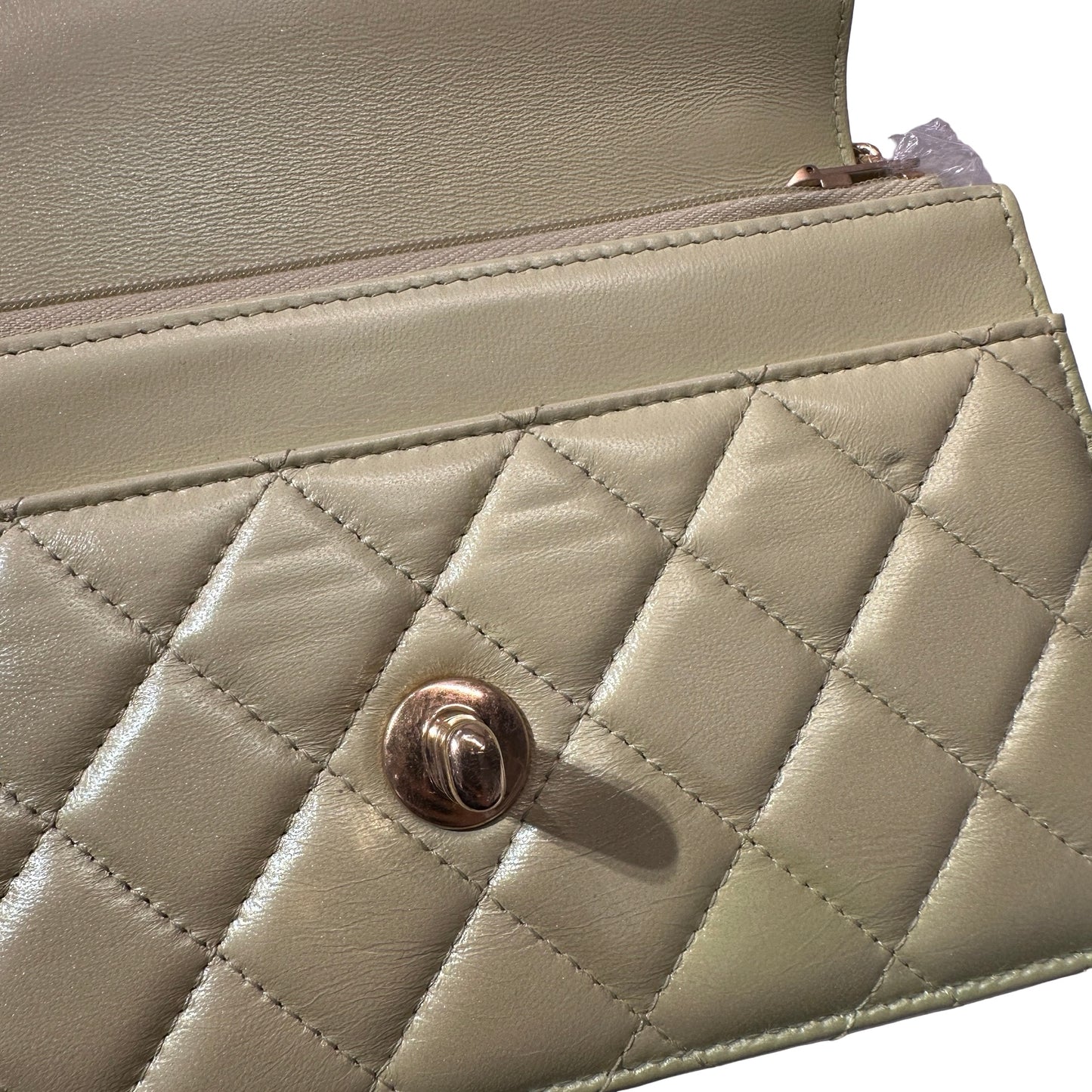 Used CHANEL Lambskin Leather MINI WOC Cross Body Bag GHW Green