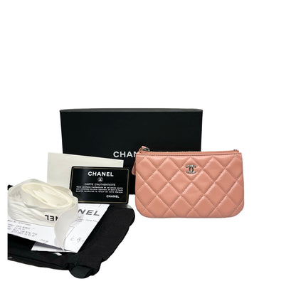 Unused CHANEL Lambskin Leather Pouch Pink PHW