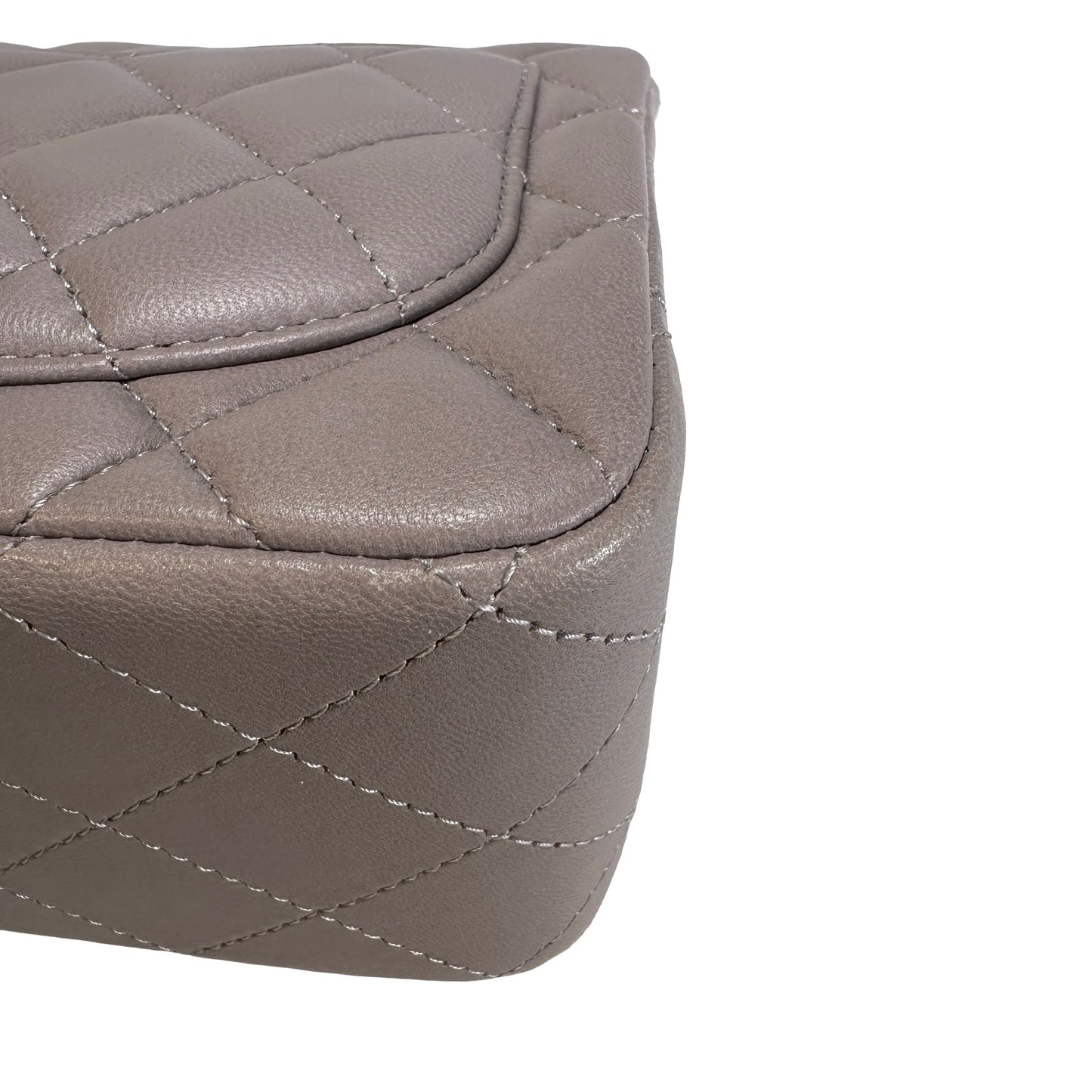 Used CHANEL Lambskin Classic Flap Bag Cross body bag Grey PHW