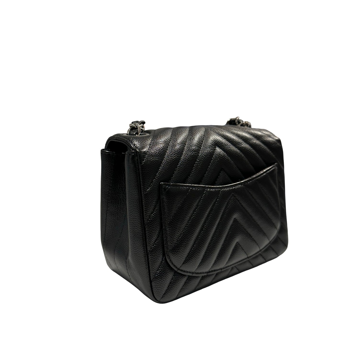 Used CHANEL Caviar Leather Mini Rectangular Flap Chain Shoulder Bag Black PHW