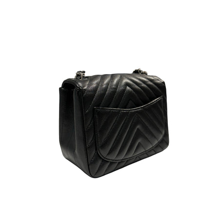 Used CHANEL Caviar Leather Mini Rectangular Flap Chain Shoulder Bag Black PHW