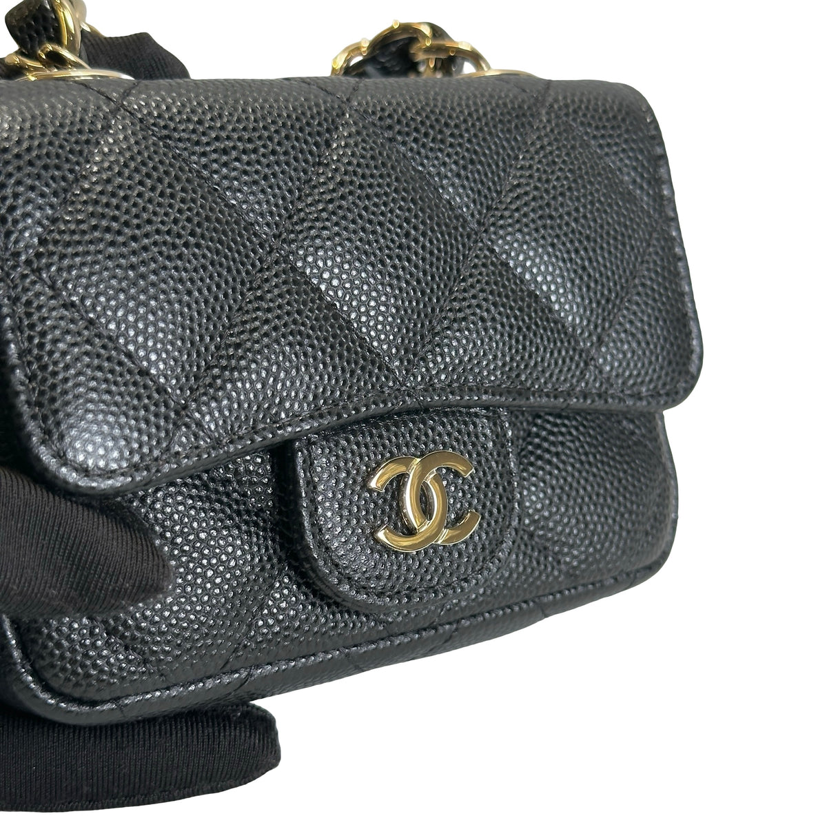 Used CHANEL Quilted Caviar Mini Flap Bag Mini Bag Black Gold Hardware