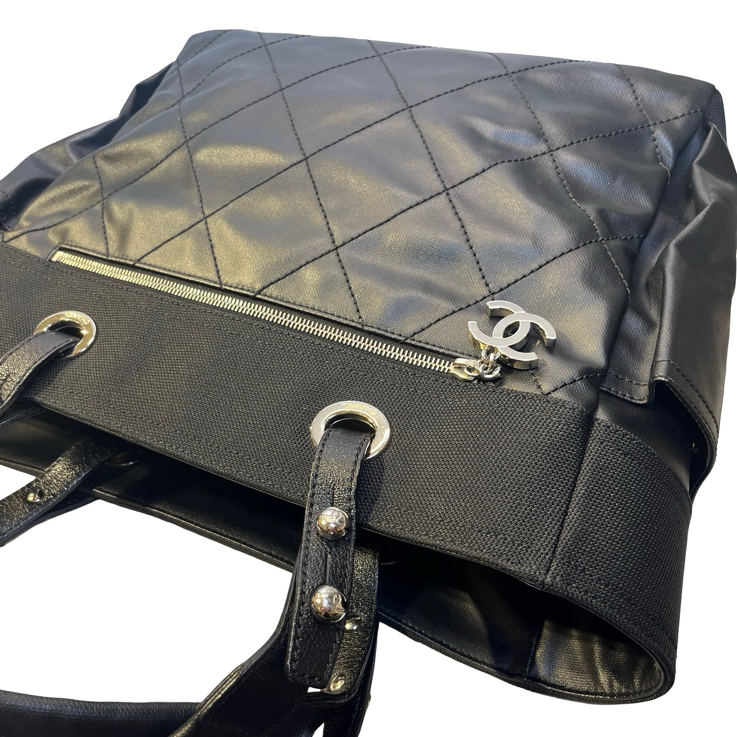 Used CHANEL Quilted Coated Canvas Paris Biarritz Tote Bag Black