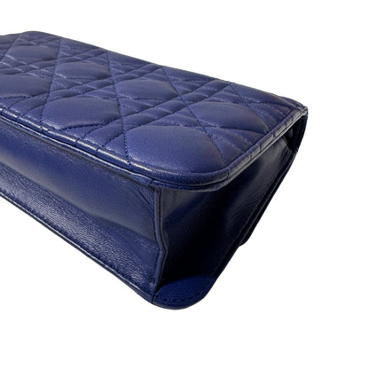 Used DIOR Lambskin Leather WOC LAMBSKIN Cross Body Bag PHW Navy Blue