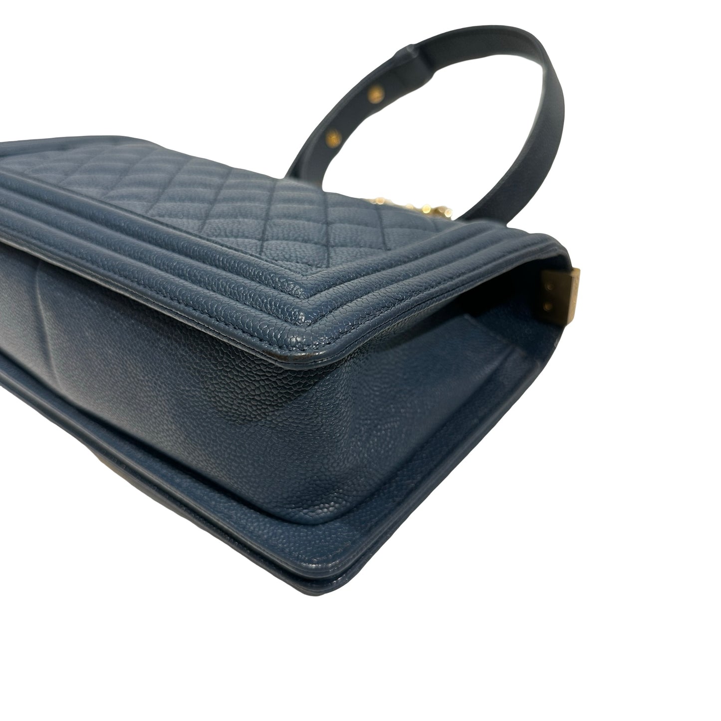 Used Chanel Calfskin Leather Boy 25 Shoulder Bag GHW Blue