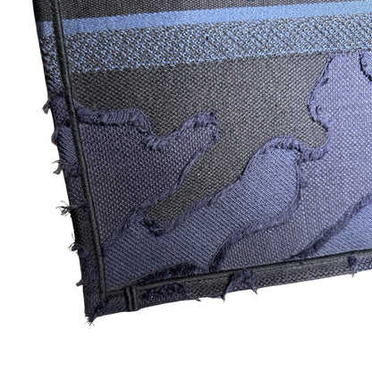 Used DIOR Camouflage Fringed Book Tote Blue Black