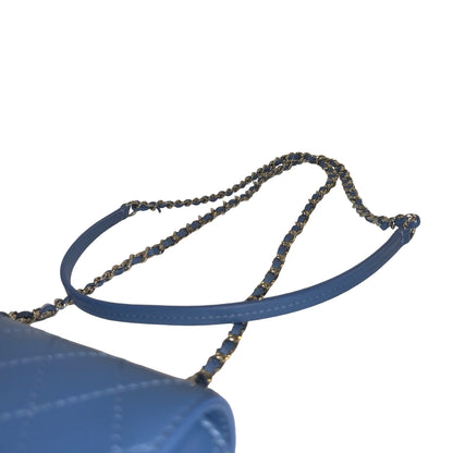 Used CHANEL Quilted Lambskin Quilted Crossbody Bag Chain Shoulder Bag Blue Gold Hardware