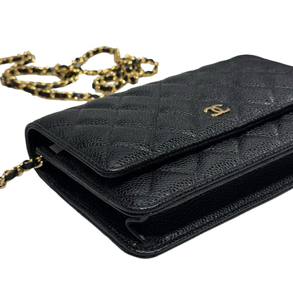 Unused Chanel Calfskin Leather WOC Chain Shoulder Bag Black GHW