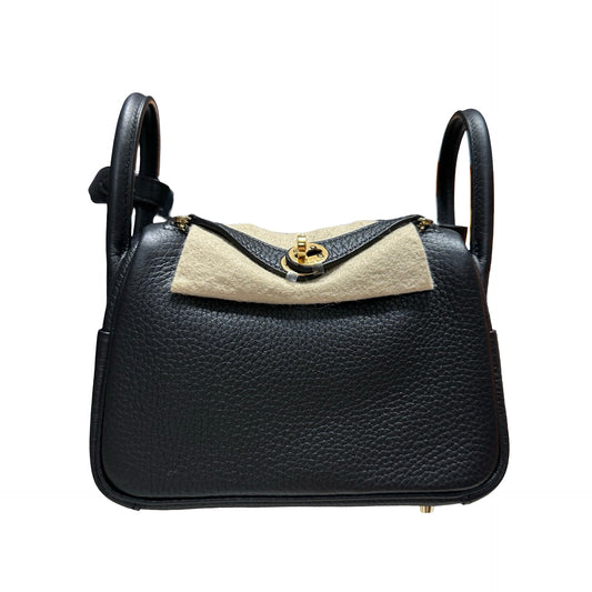 Brand New HERMES Clemence Lindy Mini Handbag Black