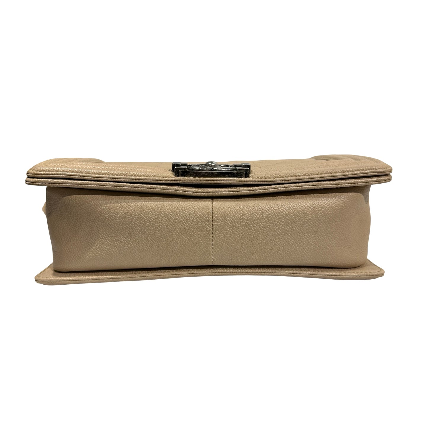 Used Chanel Caviar Leather Boy 25 Shoulder Bag Beige PHW